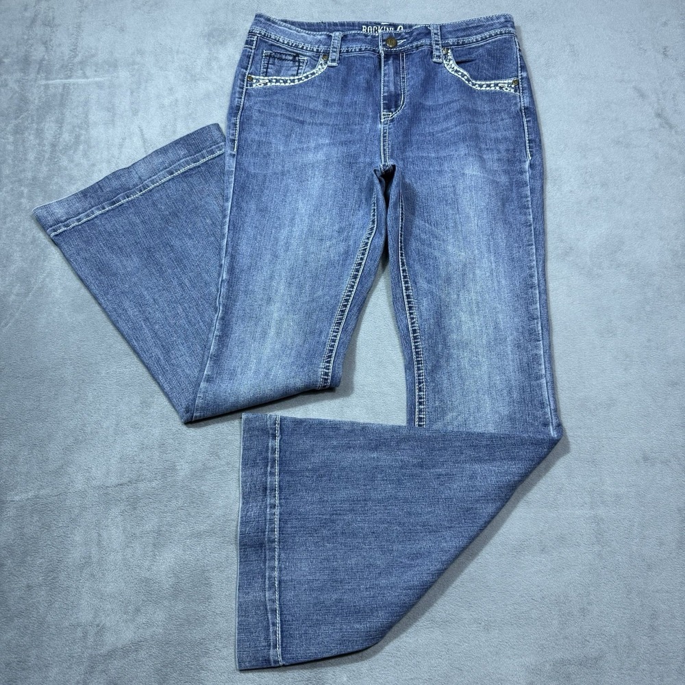 Rockin C Jeans Womens 31x32 Bell Bottom Flared Highrise Boho Rodeo Ranch Denim